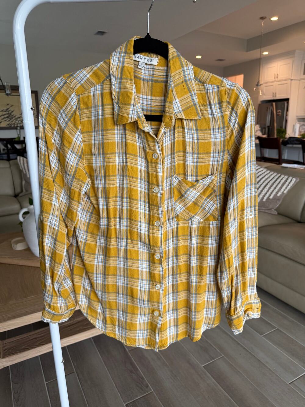 Harper Mustard Yellow Plaid Button-Down Shirt Size Small